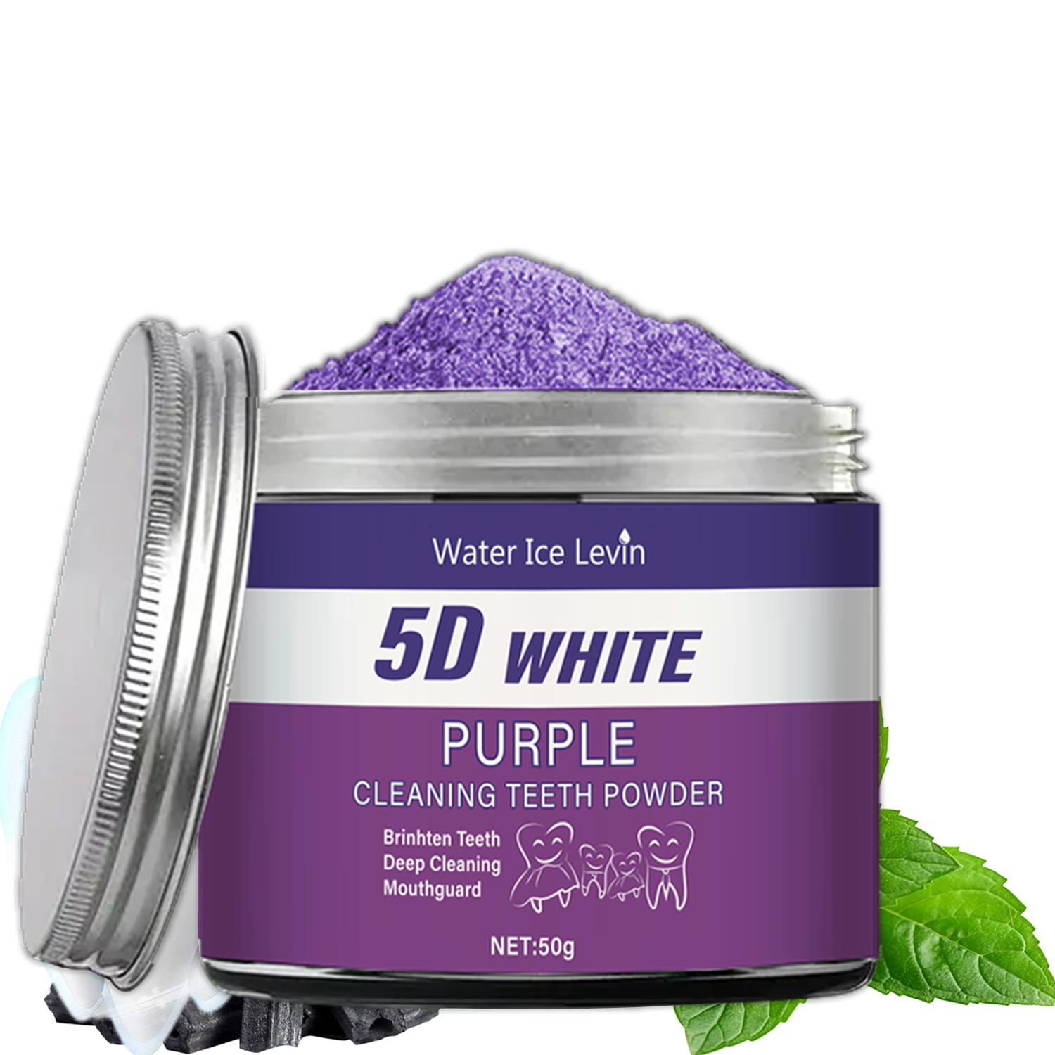 Teeth Whitening Charcoal Powder - Purple Teeth Whitening Powder, 50g -