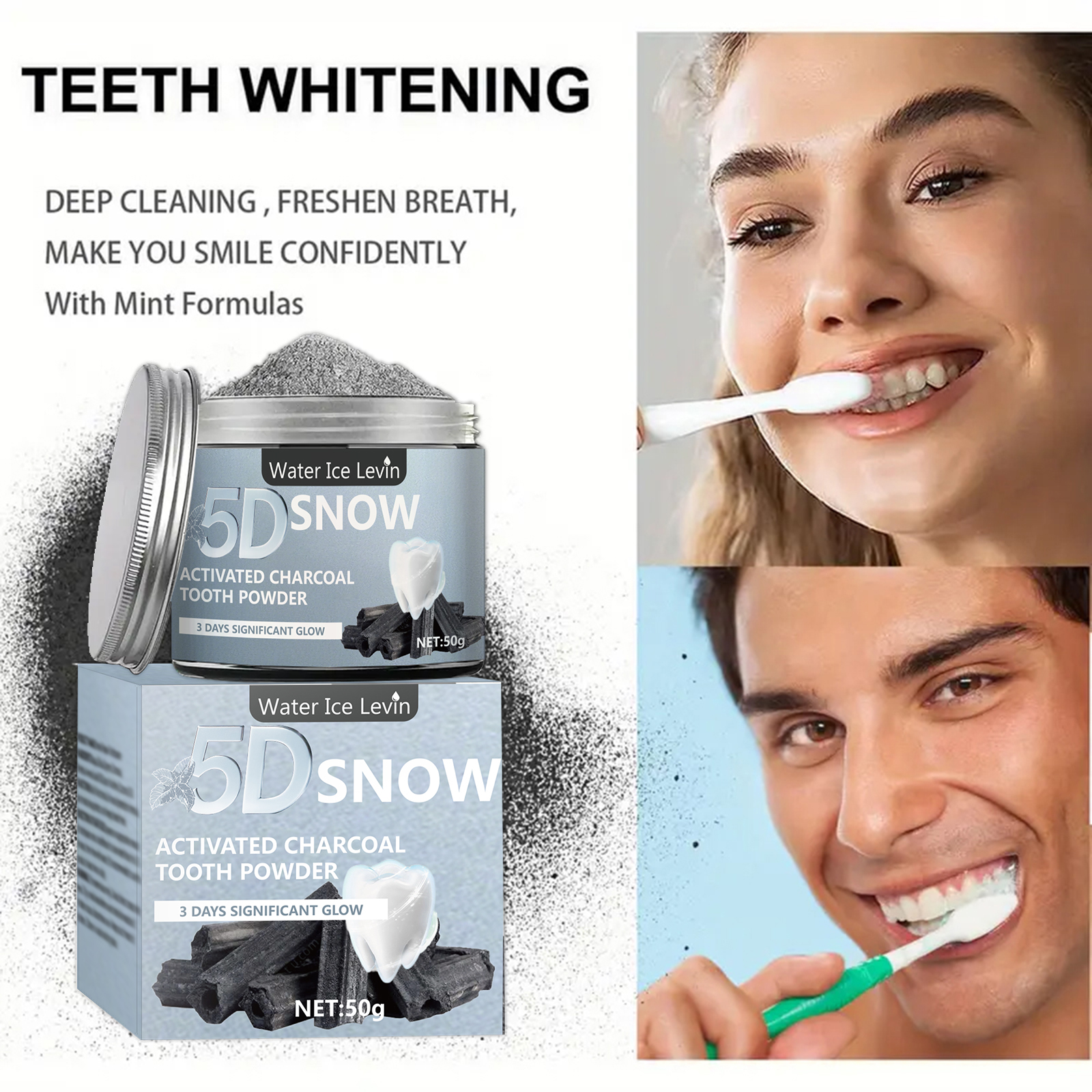 Water Ice Levin 5D Snow Activa - Teeth Whitening Charcoal Powder avaliação e preço