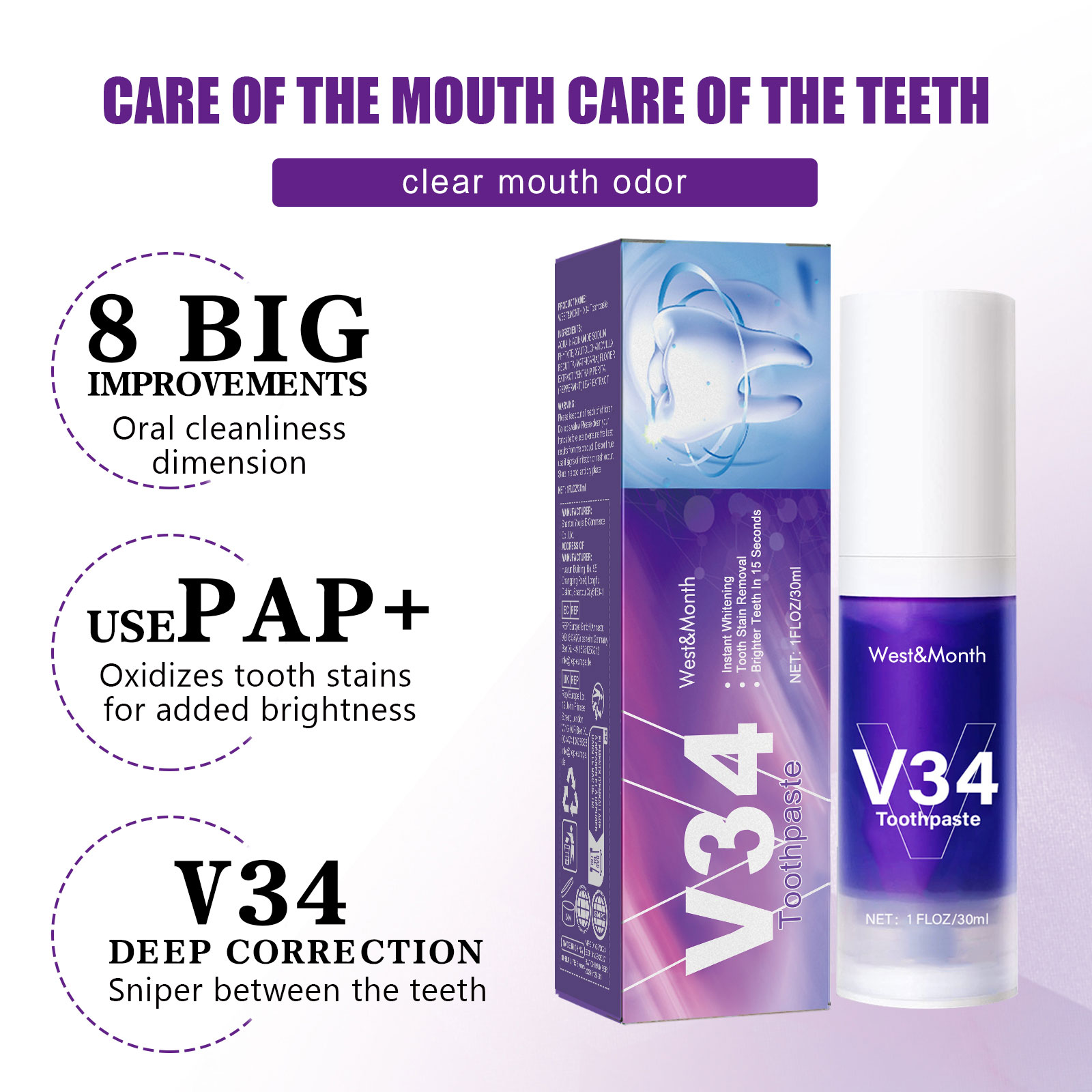 V34 Teeth Whitening Toothpaste - Teeth Whitening Charcoal Powder avaliação e preço